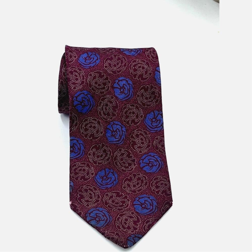 Valentino Cravatte Vintage Red‎ Purple Gold Dotted Floral Silk Tie Made in Italy